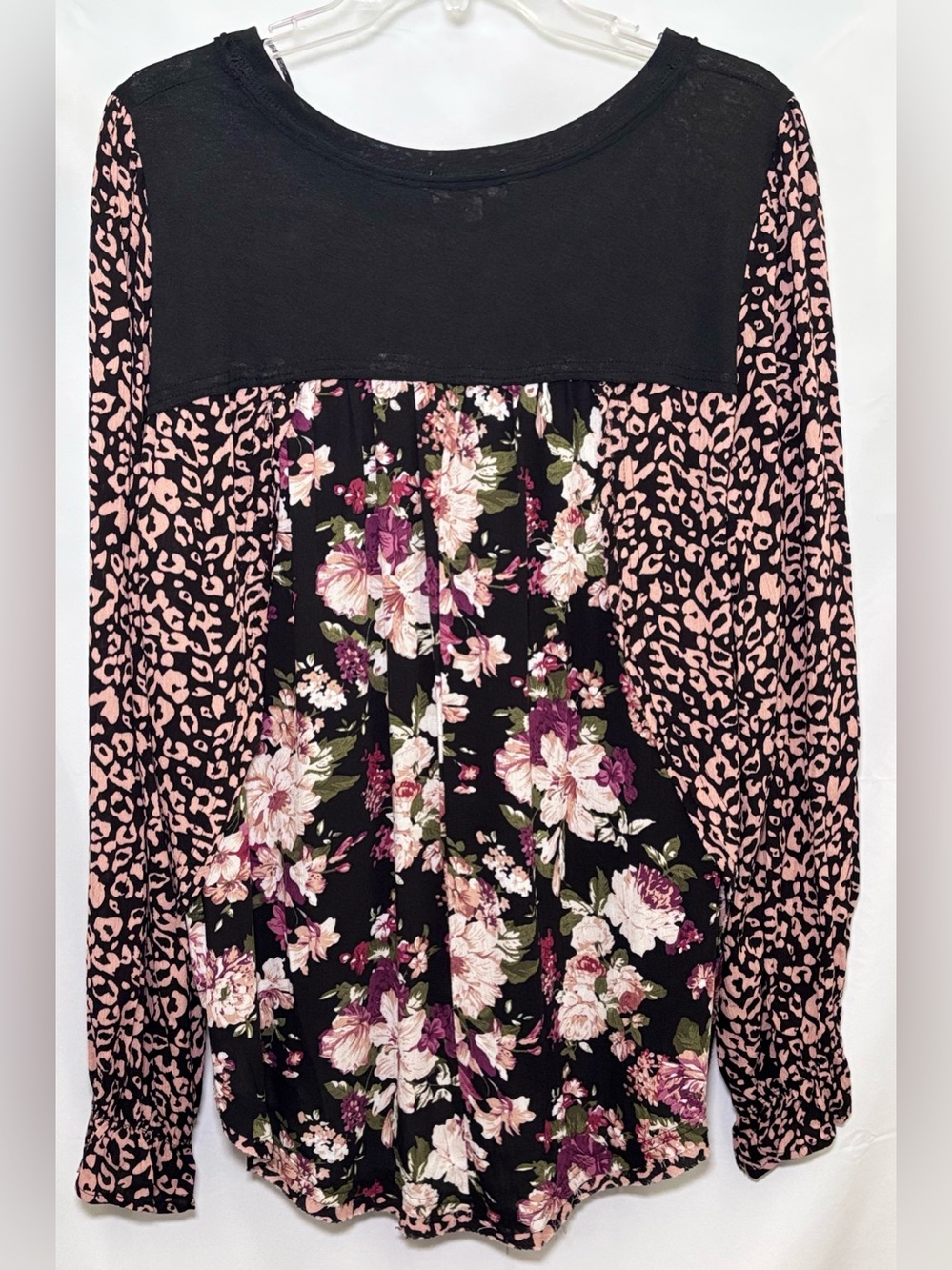 Umgee Blouse Cheetah & Floral Print LS Size Large - Picture 9 of 12